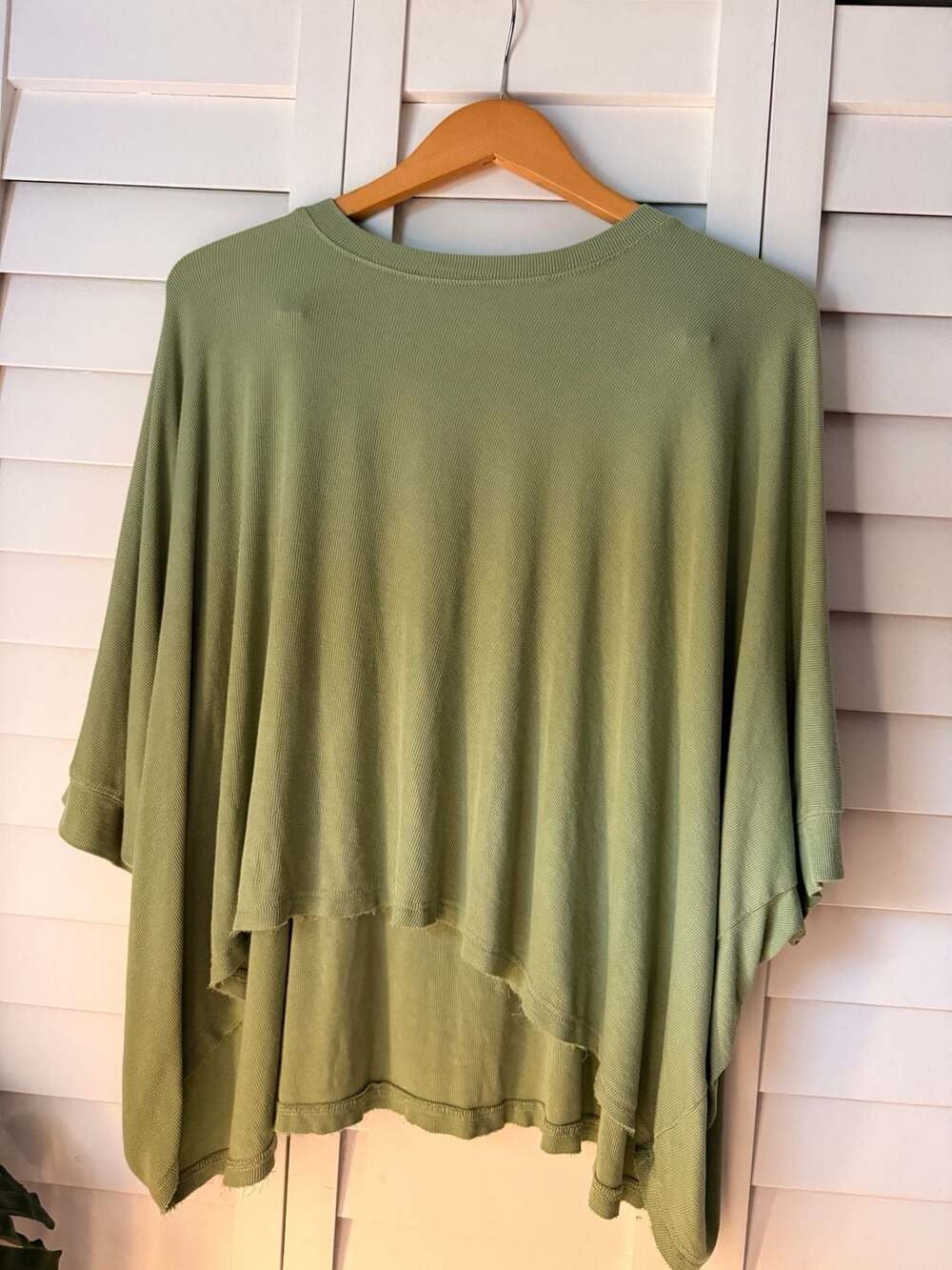 Pink Lily Green Ribbed Dolman Sleeve High-Low Boxy Top